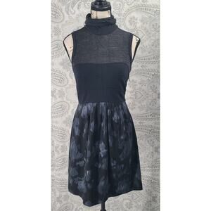 Theory Women's sleeveless turtleneck floral dress sheer black Size 0 Office Goth